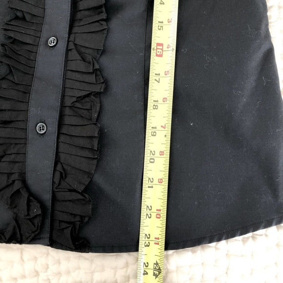 J. McLaughlin Ruffle Front Button Down Shirt Black Cotton Blouse Size 6 EUC - Picture 8 of 11
